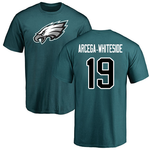 Men Philadelphia Eagles #19 JJ Arcega-Whiteside Green Name and Number Logo NFL T Shirt->nfl t-shirts->Sports Accessory